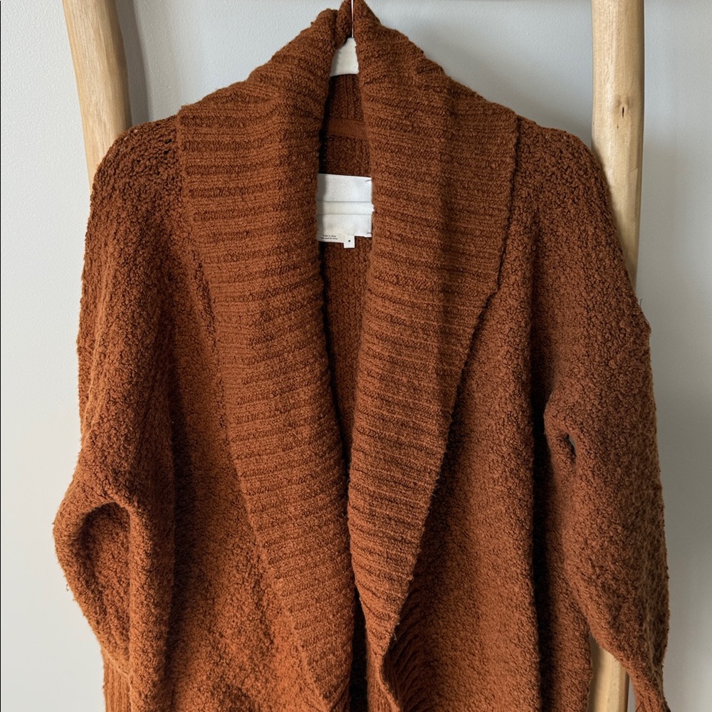 Anthropologie Denise Textured Knit Cocoon Cardigan Sweater Rust Orange Brown M - Picture 7 of 15